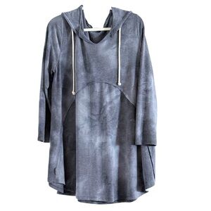 ☘️ 3/$17 Chic Soul Blue Gray Tie Dye Hooded Tunic Knit Top 1X